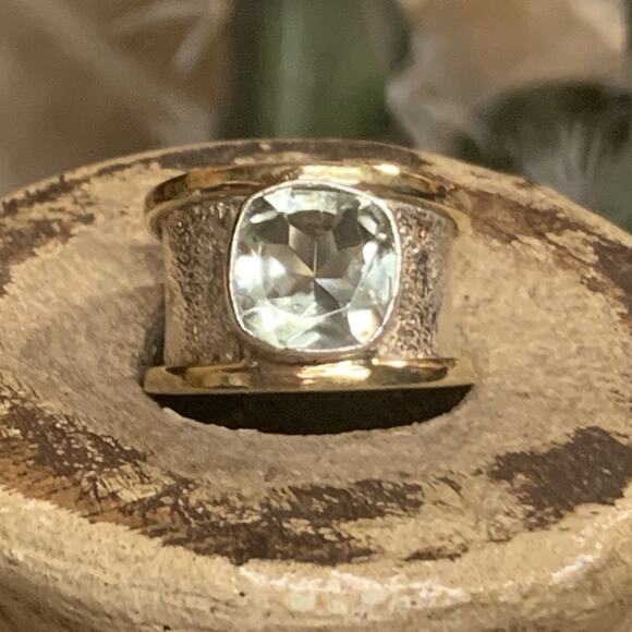 YS Sterling Silver & Brass with Prasiolite(Light Green) Ring Size 7 India - Picture 3 of 10